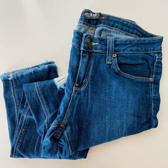 JUST BLACK Classic Blue Wash Distressed Ripped Skinny Low Rise Denim Jeans 27 P - Picture 2 of 11
